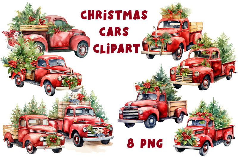 christmas-cars-watercolor-clipart