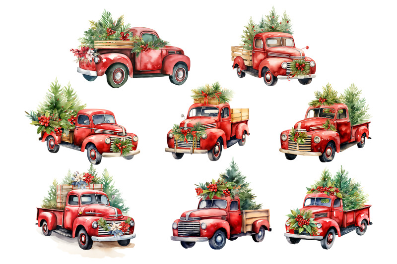 christmas-cars-watercolor-clipart