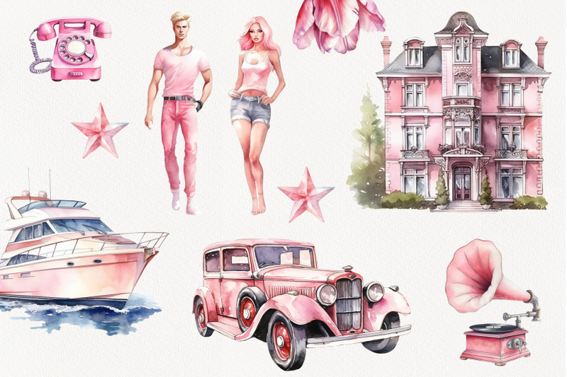 pink-doll-princess-watercolor-clipart
