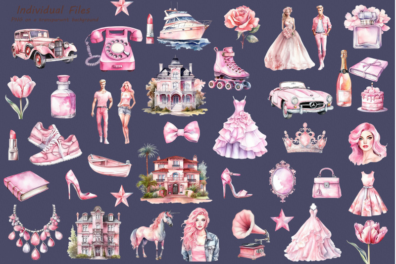 pink-doll-princess-watercolor-clipart