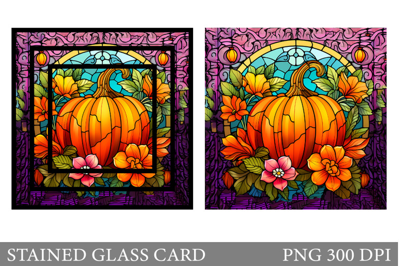 stained-glass-pumpkin-card-stained-glass-flower-card-design