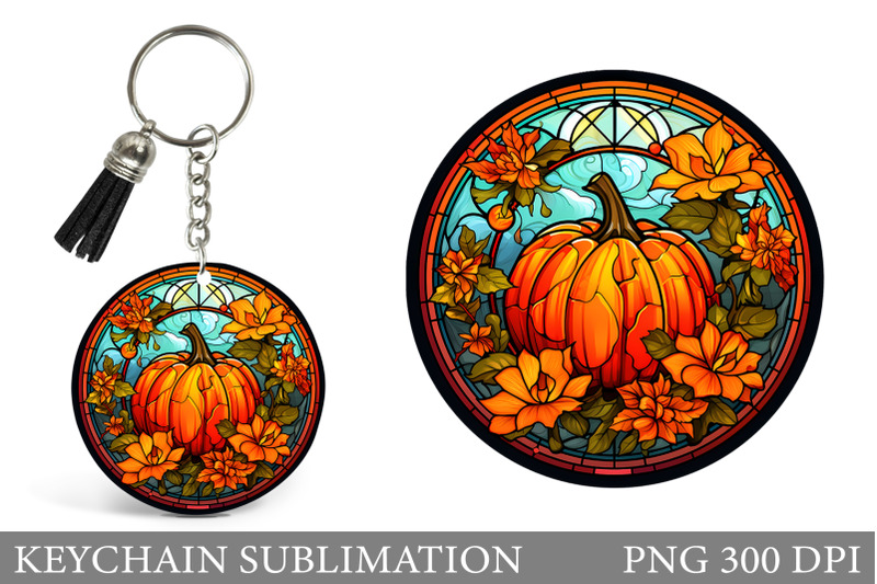 fall-pumpkin-round-keychain-stainedd-glass-pumpkin-keychain