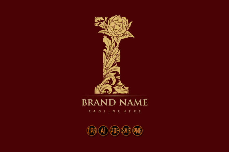 luxury-floral-monogram-initial-i-engraved-lettering