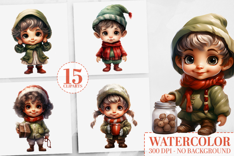 15-elf-pngs-christmas-elves-watercolor-clipart