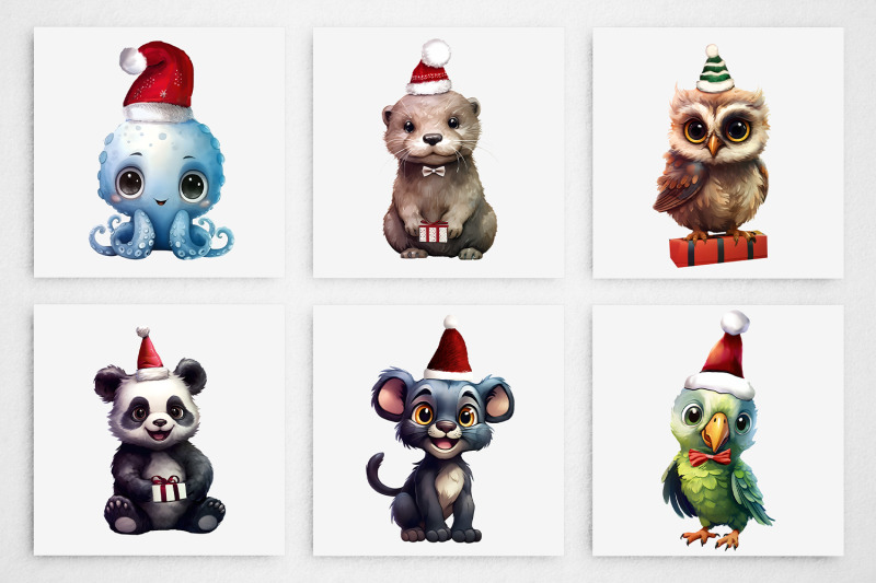 100-christmas-animals-watercolor-clipart-pngs-commercial-use