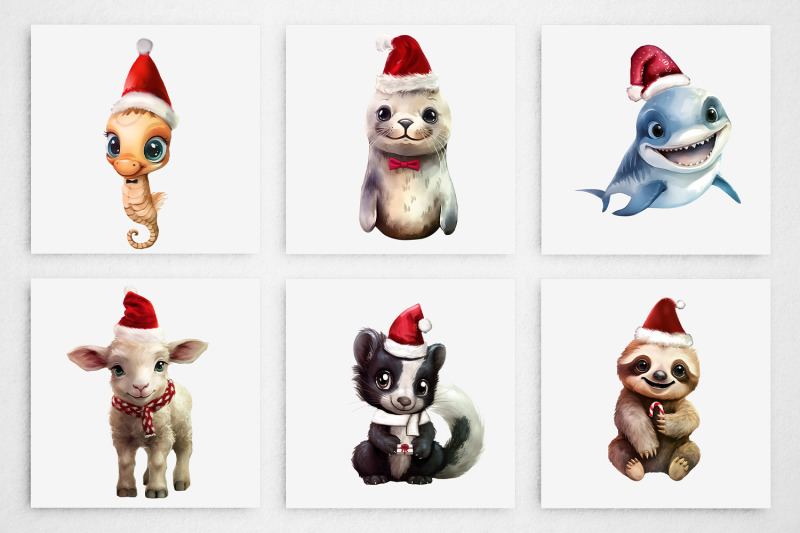 100-christmas-animals-watercolor-clipart-pngs-commercial-use