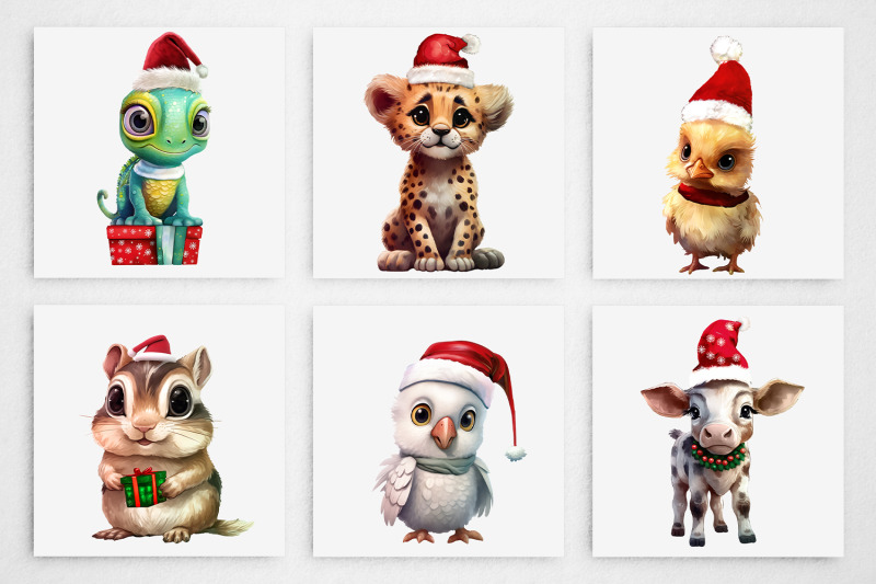 100-christmas-animals-watercolor-clipart-pngs-commercial-use