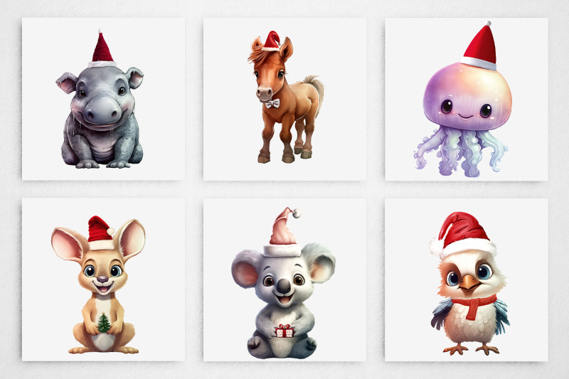 100-christmas-animals-watercolor-clipart-pngs-commercial-use