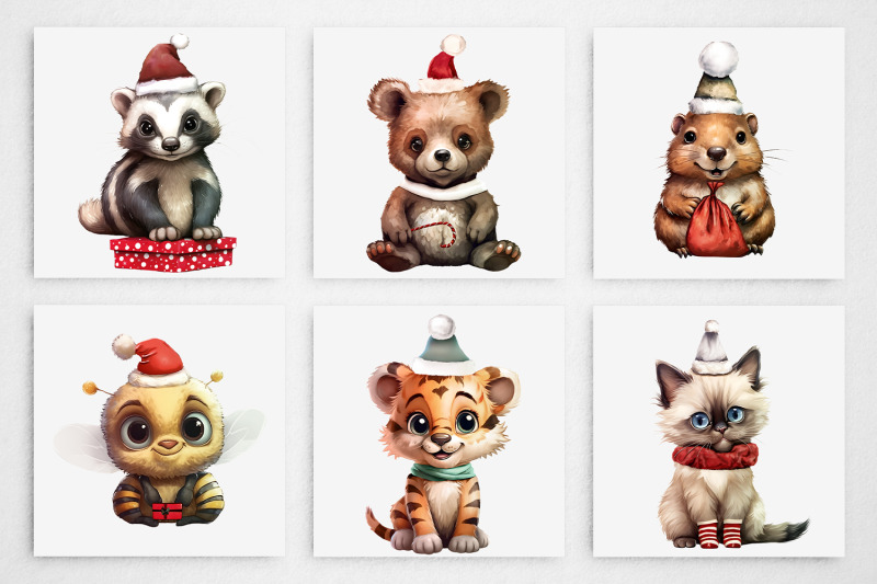 100-christmas-animals-watercolor-clipart-pngs-commercial-use