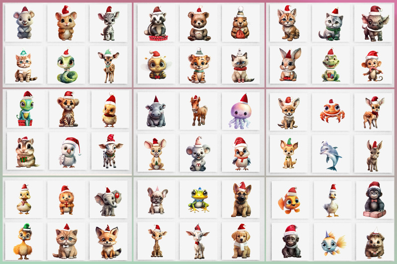 100-christmas-animals-watercolor-clipart-pngs-commercial-use