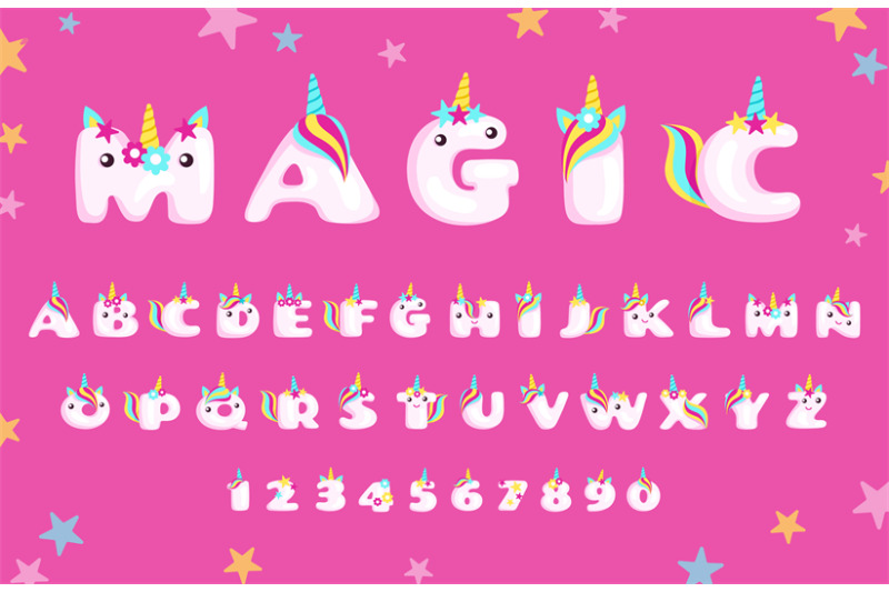 unicorn-font-cartoon-style-alphabet-with-cute-unicorn-horn-and-rainbo