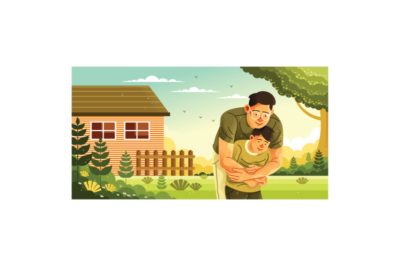 father-embracing-his-son-in-the-great-outdoors-illustration