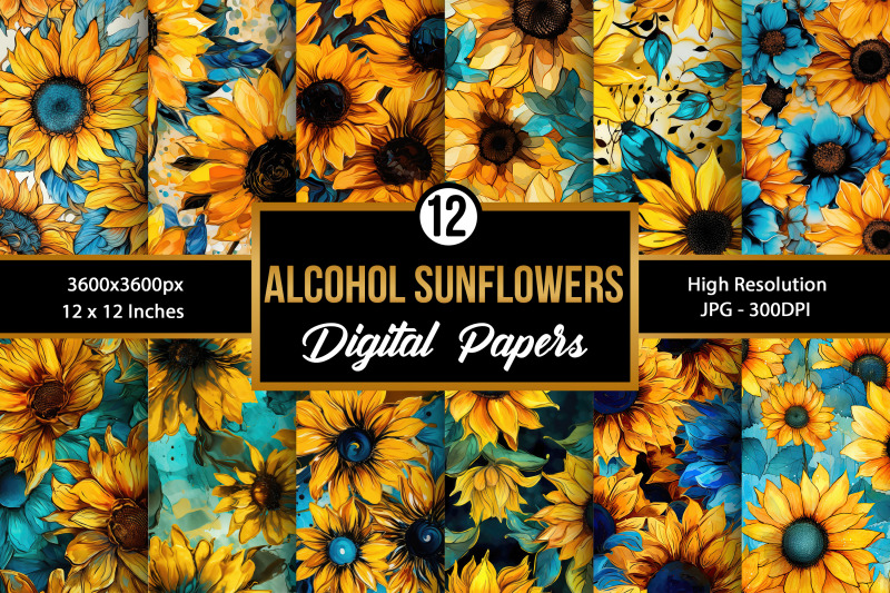 alcohol-ink-sunflowers-seamless-pattern-digital-papers