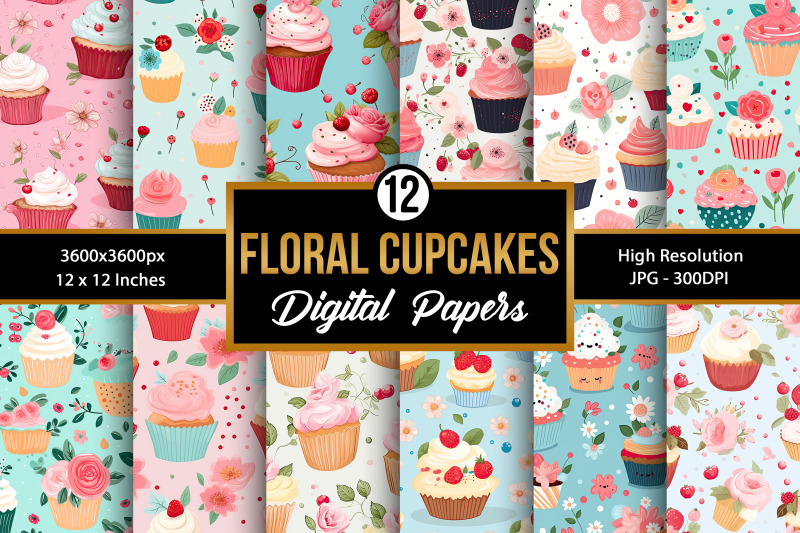 cute-floral-cupcakes-digital-papers