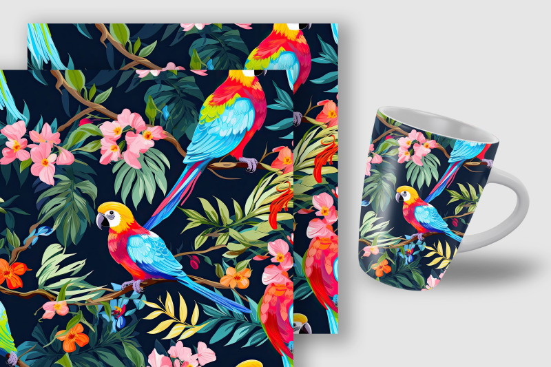 cute-tropical-floral-parrots-digital-papers