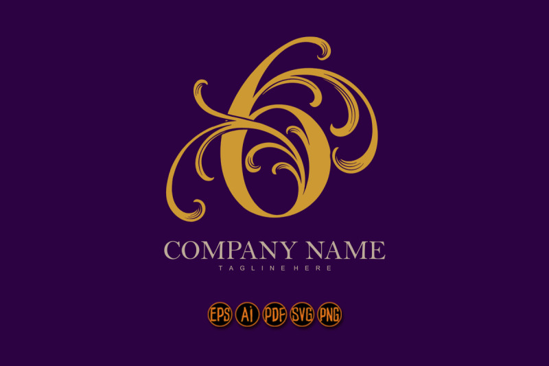 classic-glam-luxury-number-6-monogram-letter-logo