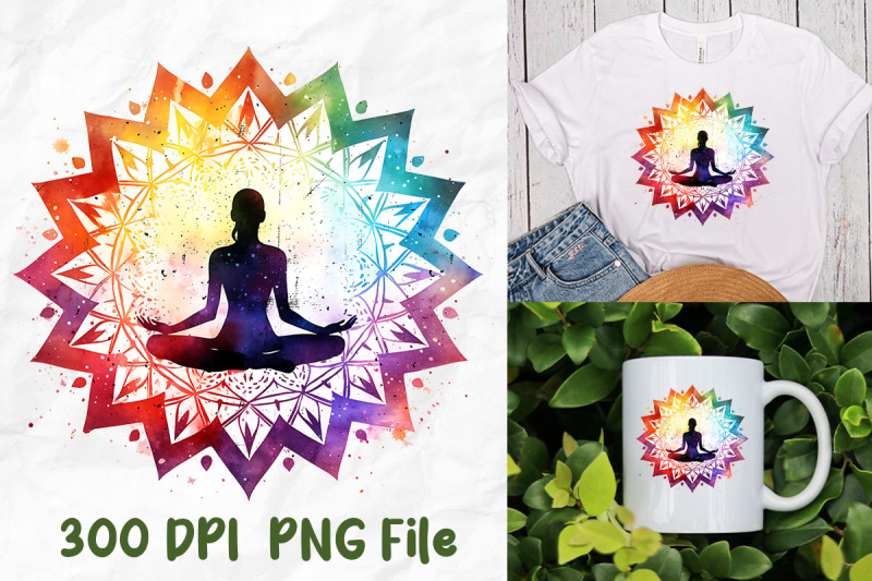 yoga-meditate-silhouette-mandala-rainbow