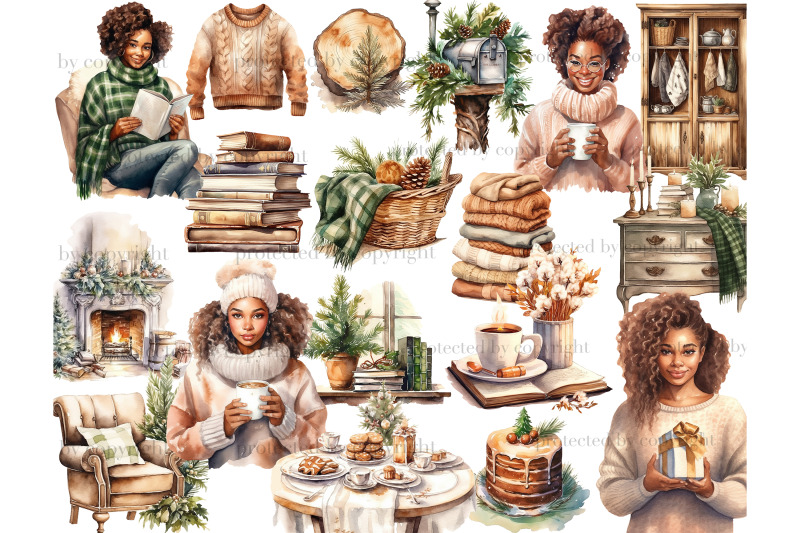 cozy-winter-clipart-reading-black-girl-clipart