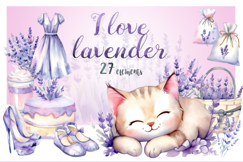 i-love-lavender-watercolor-illustration-set