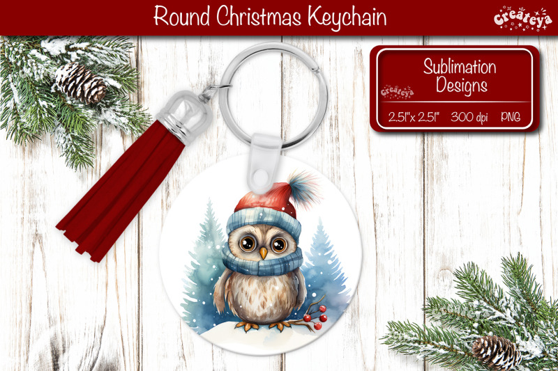 christmas-keychain-png-sublimation-christmas-watercolor-and-owl-png