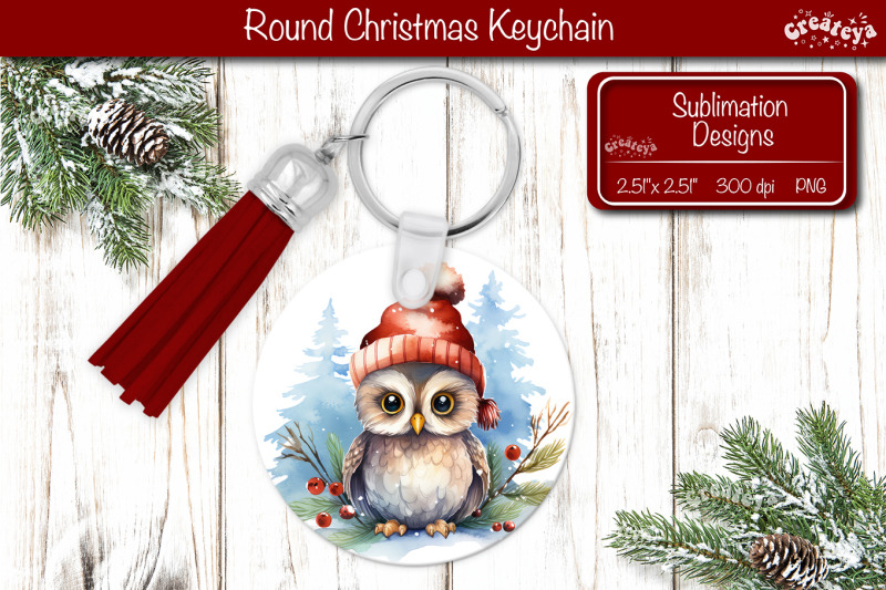 christmas-keychain-png-sublimation-christmas-watercolor-and-owl-png