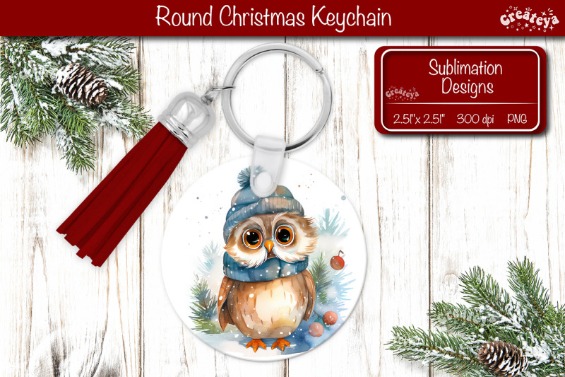 christmas-keychain-png-sublimation-christmas-watercolor-and-owl-png