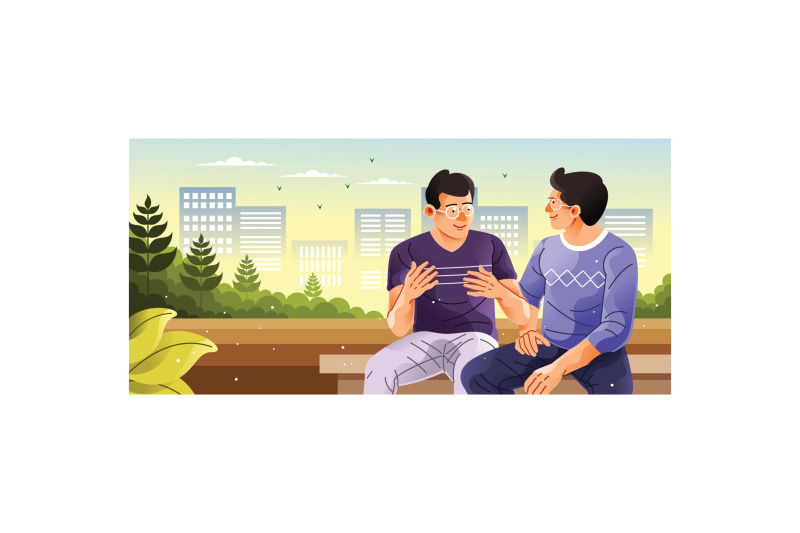 two-people-talking-in-city-park-illustration