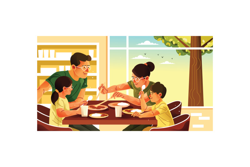 family-sitting-around-dining-table-illustration