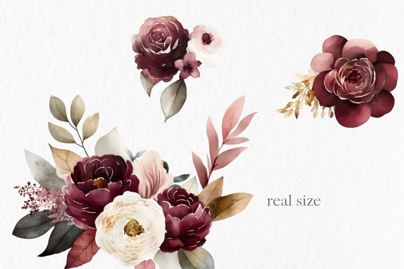 burgundy-and-blush-flowers-watercolor-clipart-png