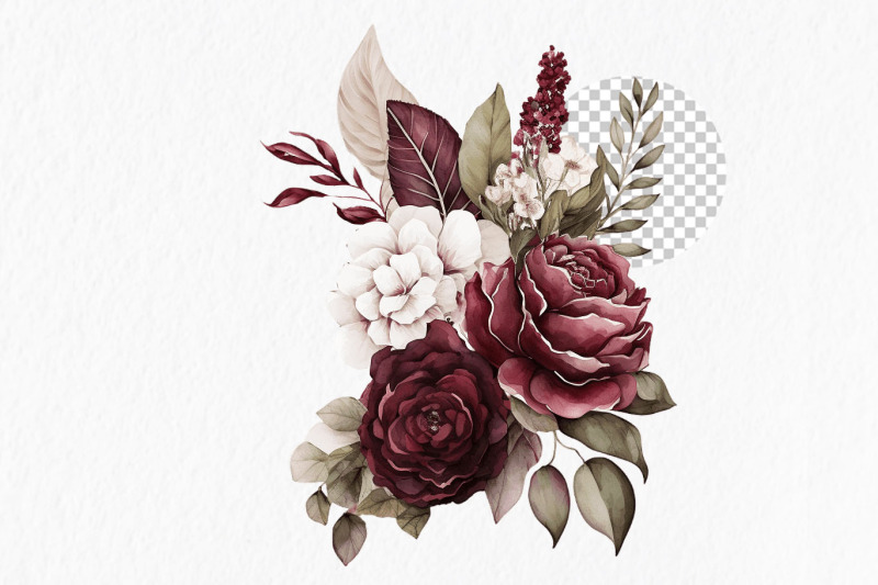burgundy-and-blush-flowers-watercolor-clipart-png