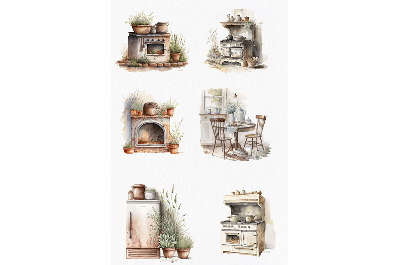 country-kitchen-watercolor-clipart-png