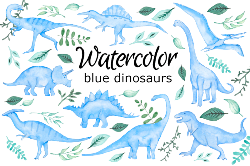 blue-dinosaurs-watercolor-clipart