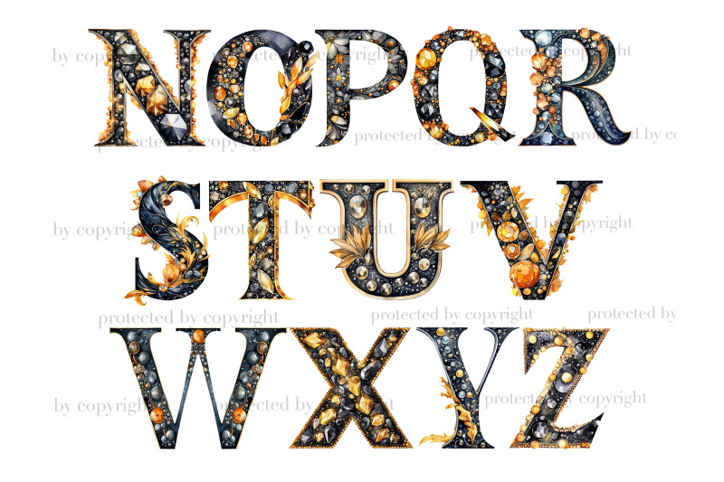 gold-and-black-alphabet-clipart-retro-letters-png