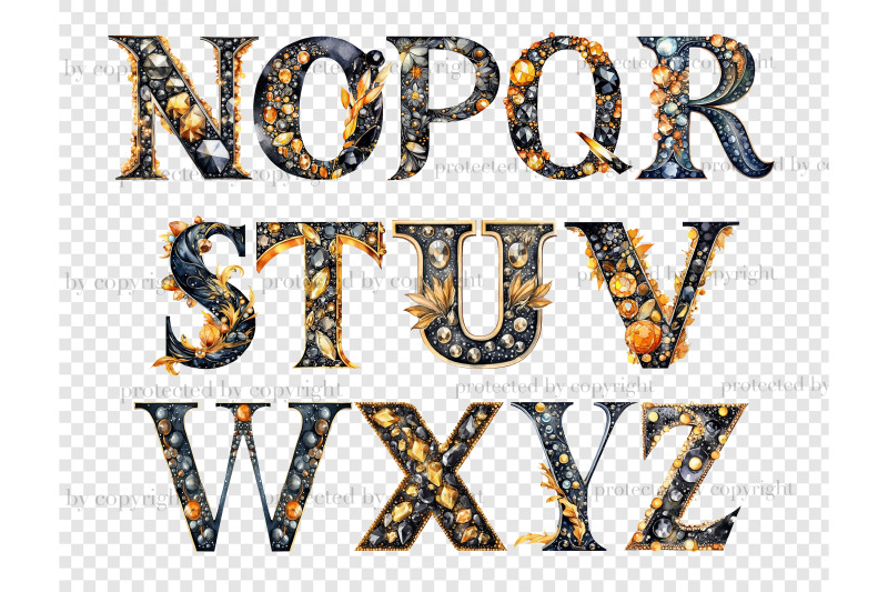 gold-and-black-alphabet-clipart-retro-letters-png