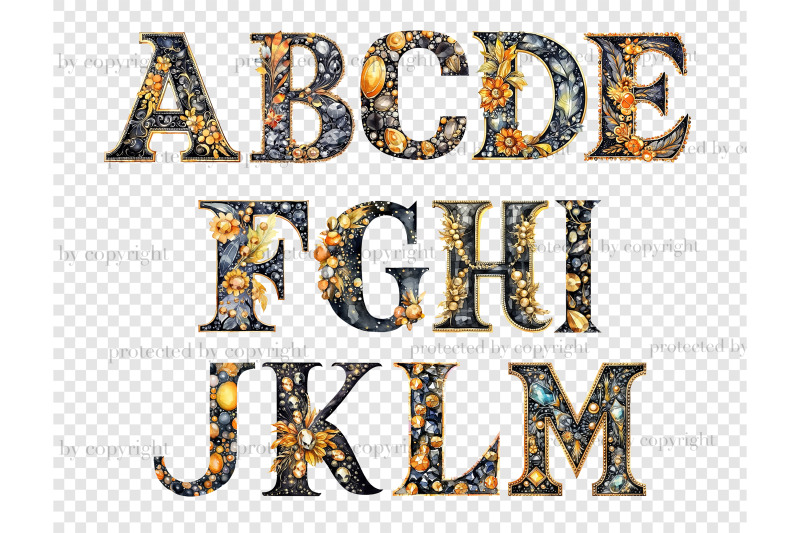 gold-and-black-alphabet-clipart-retro-letters-png