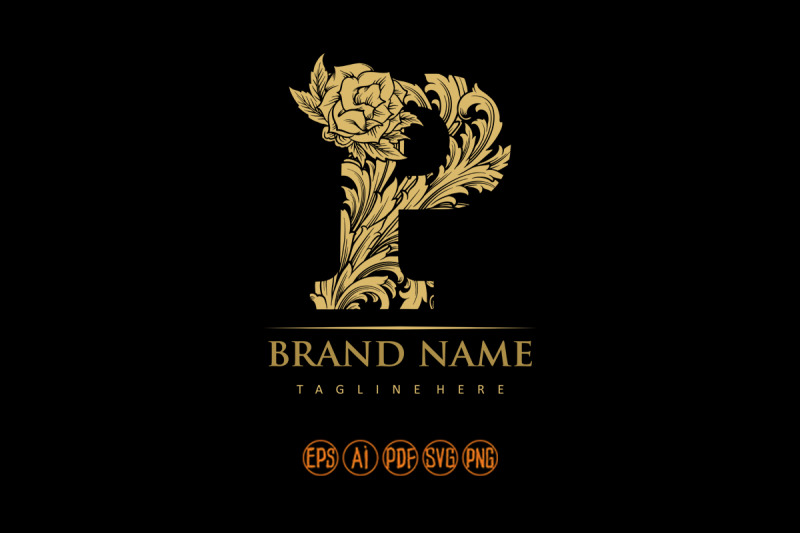 flourish-style-elegant-gold-engraved-p-monogram-letter-logo