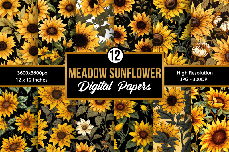 meadow-sunflowers-digital-paper-backgrounds