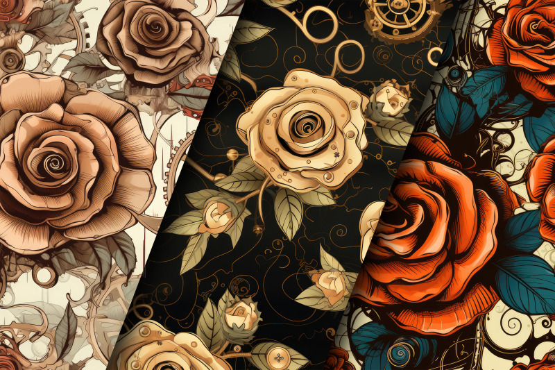 steampunk-roses-flower-digital-paper-patterns