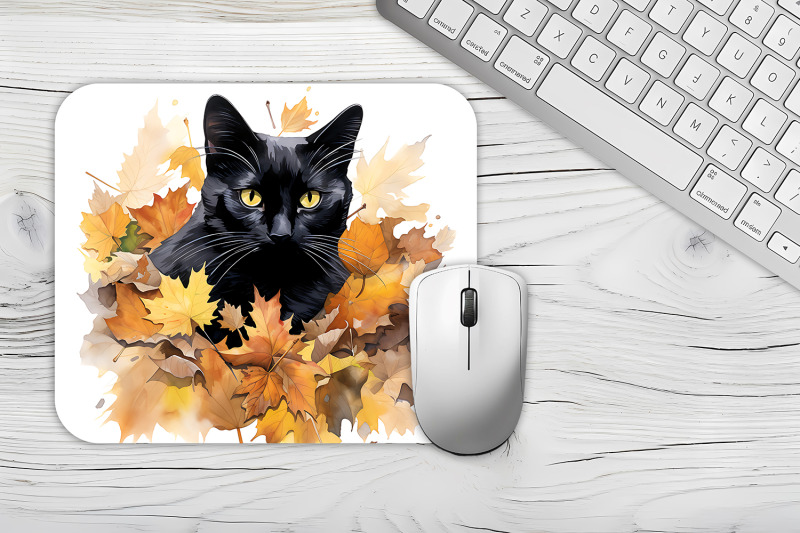 mouse-pad-happy-cute-cartoon-black-kittens-autumn