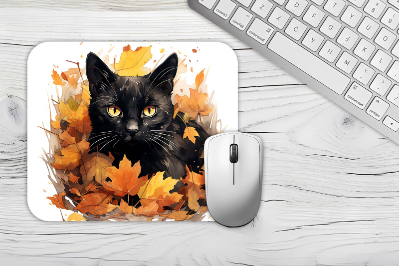 mouse-pad-happy-cute-cartoon-black-kittens-autumn