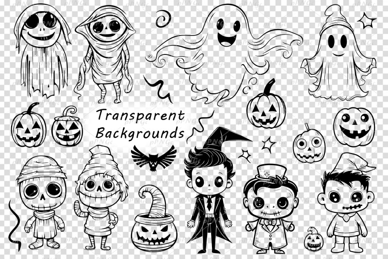 doodle-halloween-cute-monsters-amp-ghosts-vector-clipart-svg-eps-png