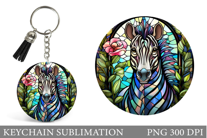 stained-glass-zebra-keychain-zebra-round-keychain-design