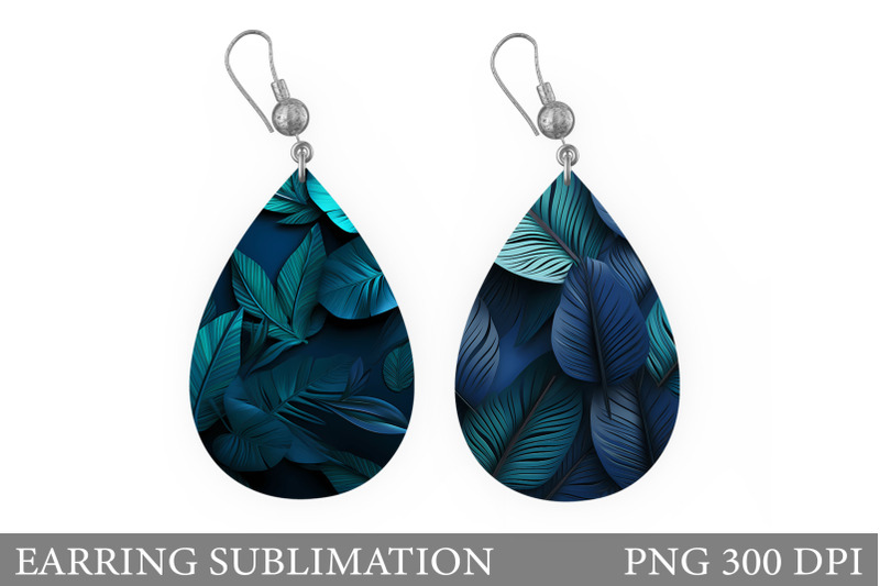 blue-leaves-earring-sublimation-leaves-teardrop-earring