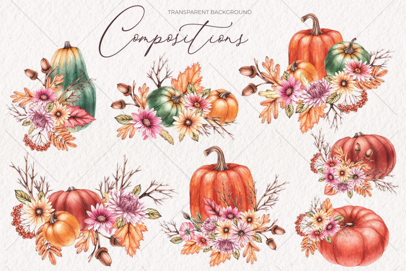 watercolor-pumpkins-with-flowers-png