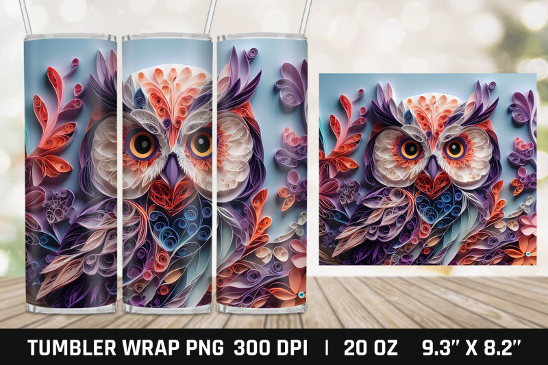 3d-owl-tumbler-wrap-png-skinny-tumbler-wrap-png