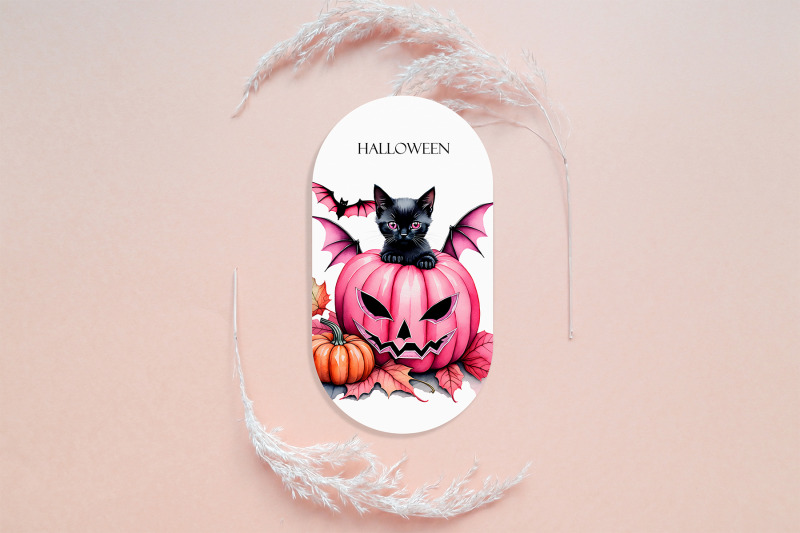 halloween-cats-and-pink-pumpkins-png