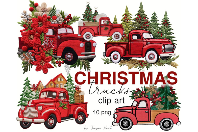 red-christmas-trucks-clipart-imitation-embroidery