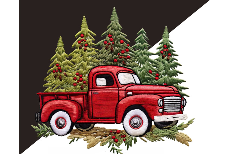 red-christmas-trucks-clipart-imitation-embroidery