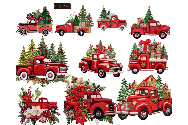 red-christmas-trucks-clipart-imitation-embroidery