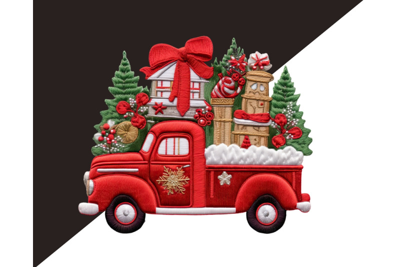 red-christmas-trucks-clipart-imitation-embroidery